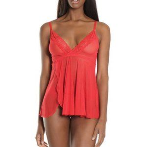 NEW  Coquette  Red Mesh/Lace Trim Babydoll And Thong OS